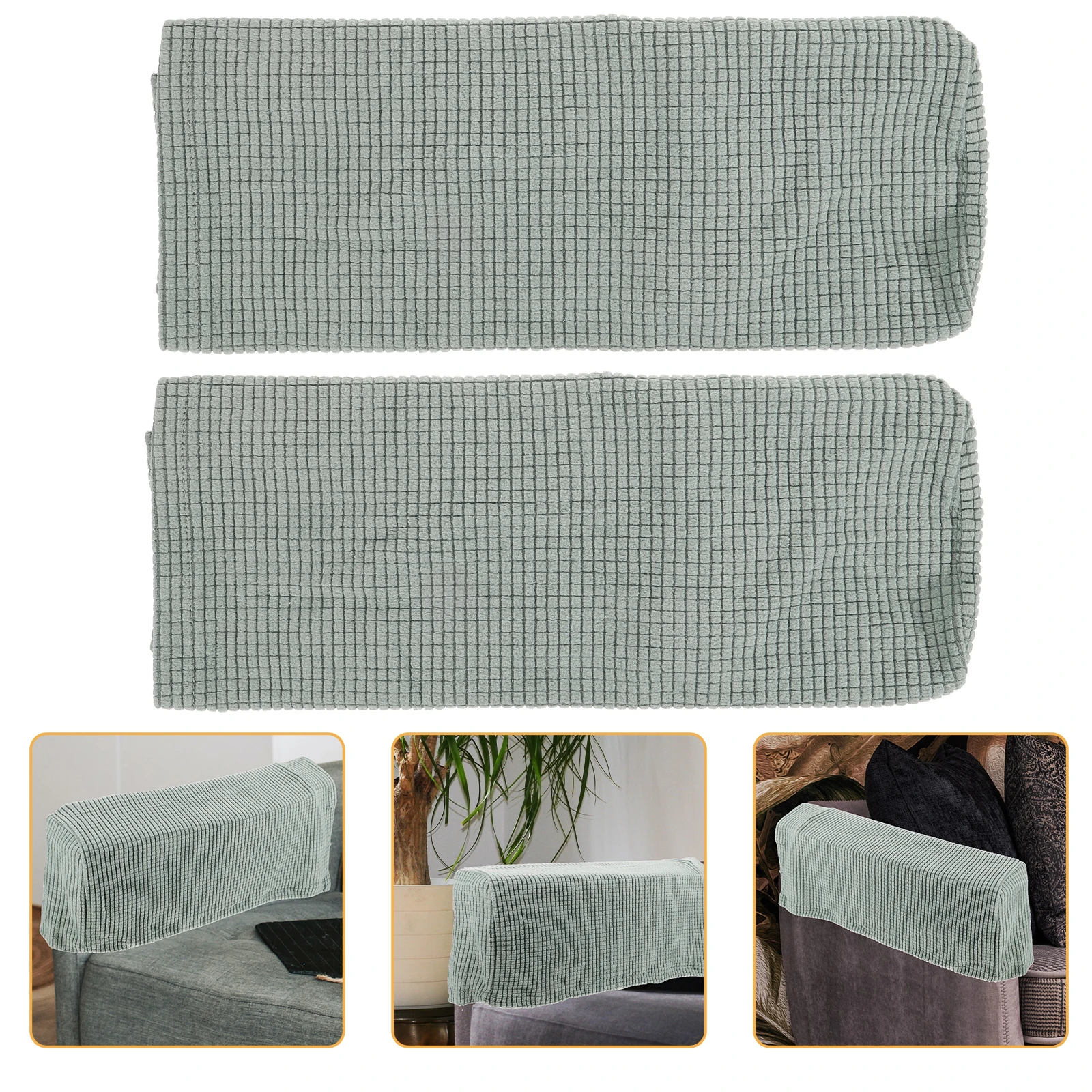 

2pcs Sofa Armrest Covers Elastic Protector Skin-Friendly Simple Style Home Office Decor Green Sofa Cover Towel