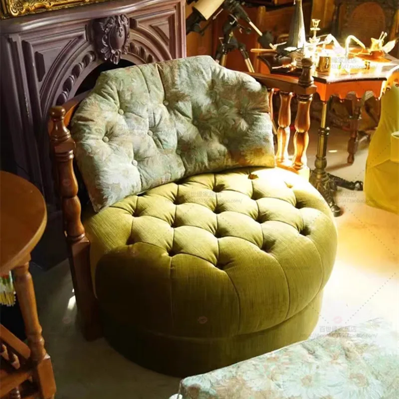 

Medieval simple lazy sofa round designer armchair sofa, French retro solid wood living room leisure sofa