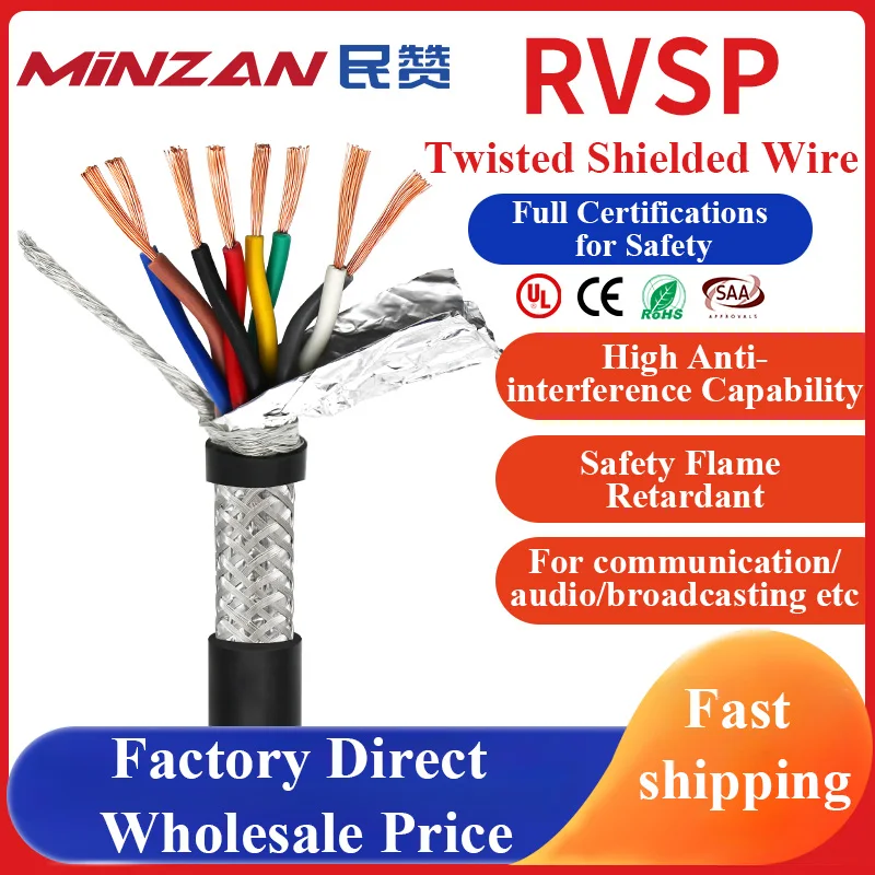 100 50 30 20 10 5 1M RVVSP Twisted Pair Shielded Cable1 15 17 18 20 22 24AWG 4 6 8 10 12 16Core RS485 Signal Control Wire Audio