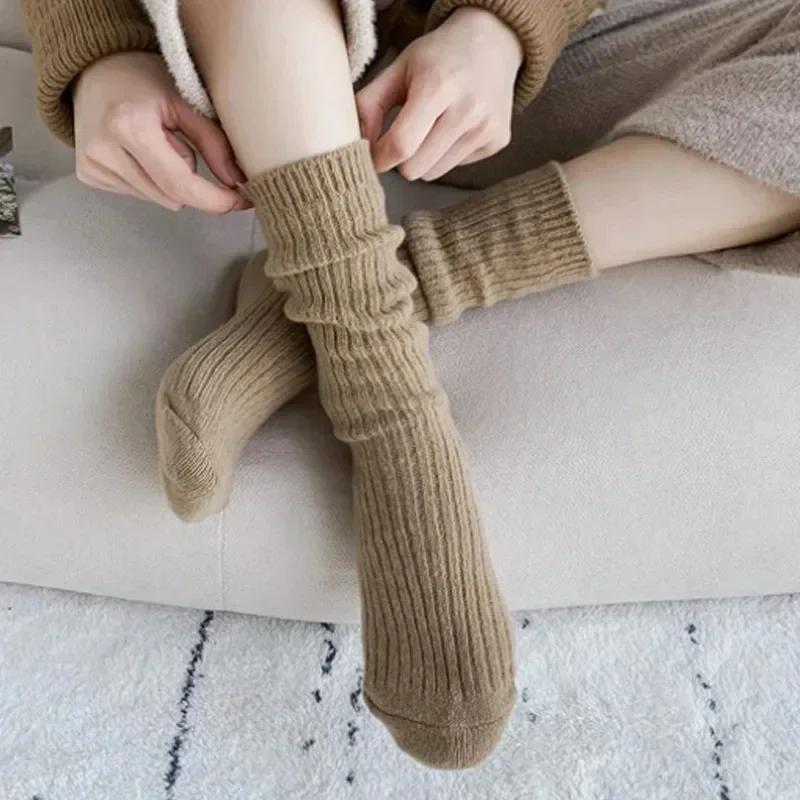 1/2pairs Winter Socks Women Cashmere Wool Thicken Warm Women Socks Sox Japanese Fashion Harajuku Solid Color Thermal Long Socks