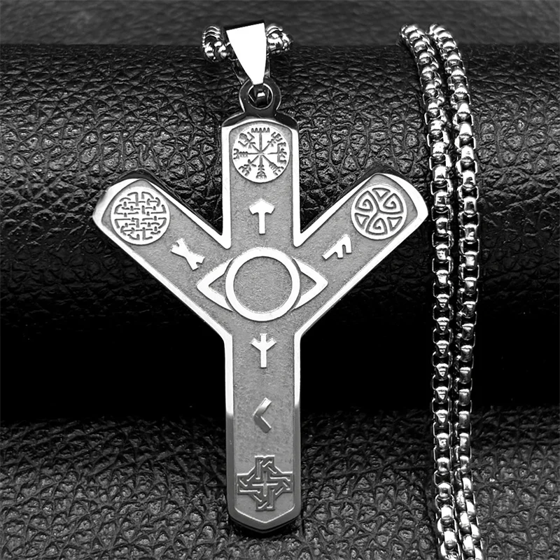 Norse Viking Rune Eye of Providence Compass Cross Pendant Necklace for Women Men Celtic Knot Symbol Chain Divination Jewelry view 3