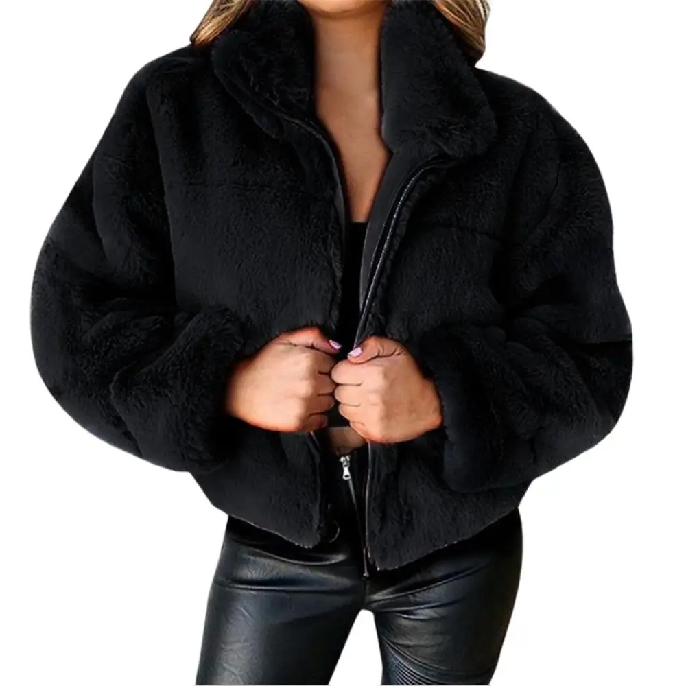 2024 5xl Winter Women Faux Fur Warm Coat Fashion Zipper Solid Plush Jackets Outerwear Woman Clothes Soft Furry Autumn Hot Sale