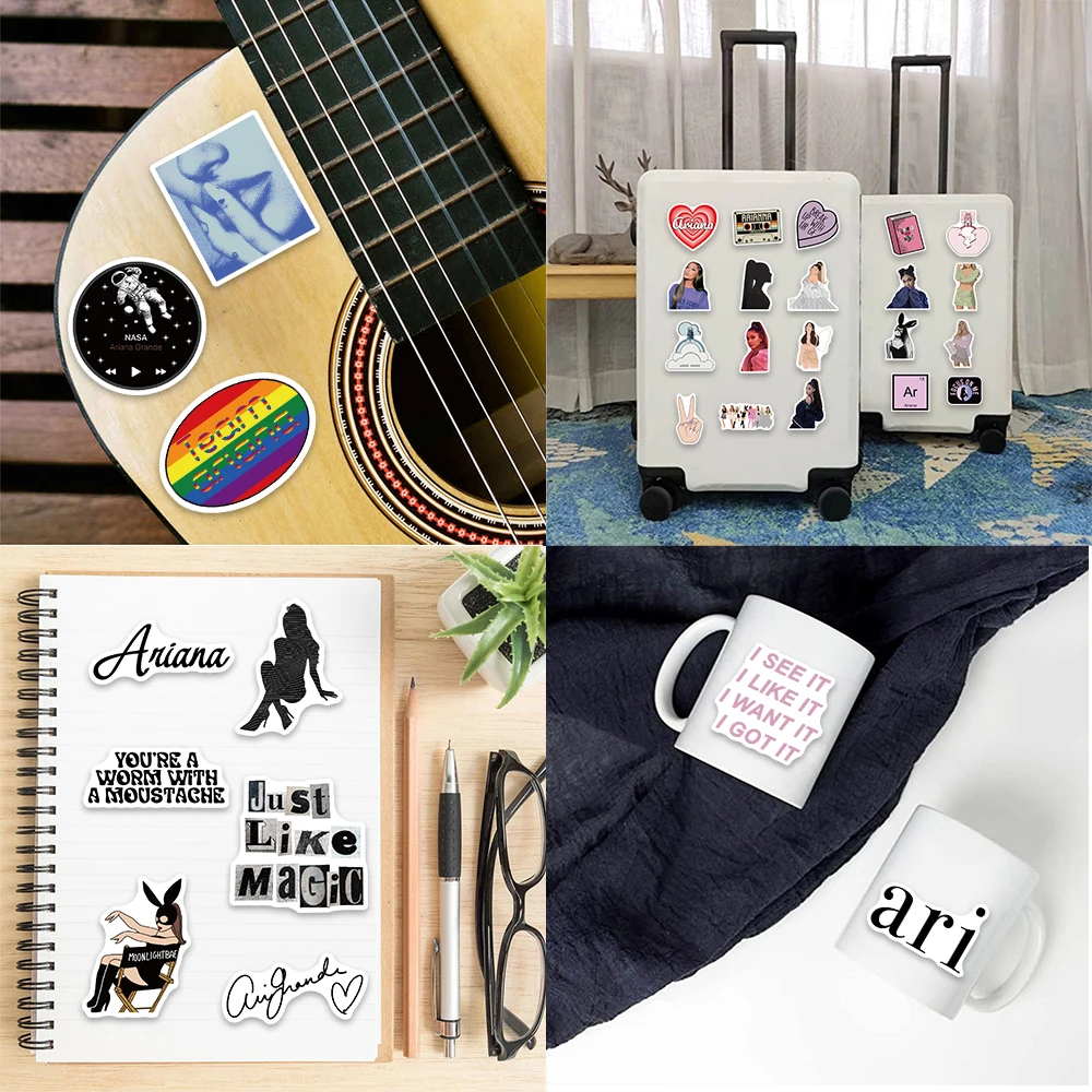 50pcs Hot Singer Ariana Stickers For Laptop Suitcase Skateboard Scrapbook Phone Cars Funny Graffiti Stickers Toys Decals