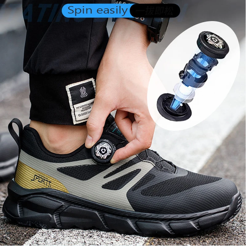 New Safety Shoes Men Rotary Buckle Work Shoes Air Cushion Indestructible Sneakers Puncture-Proof security Boots Protective 2023