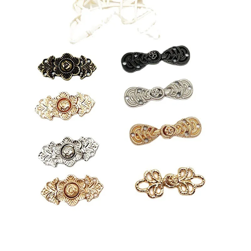 10pcs Hanfu Collar Clasps Metal Frog Buttons, Mother-Child Hook Closures for Retro Costume DIY