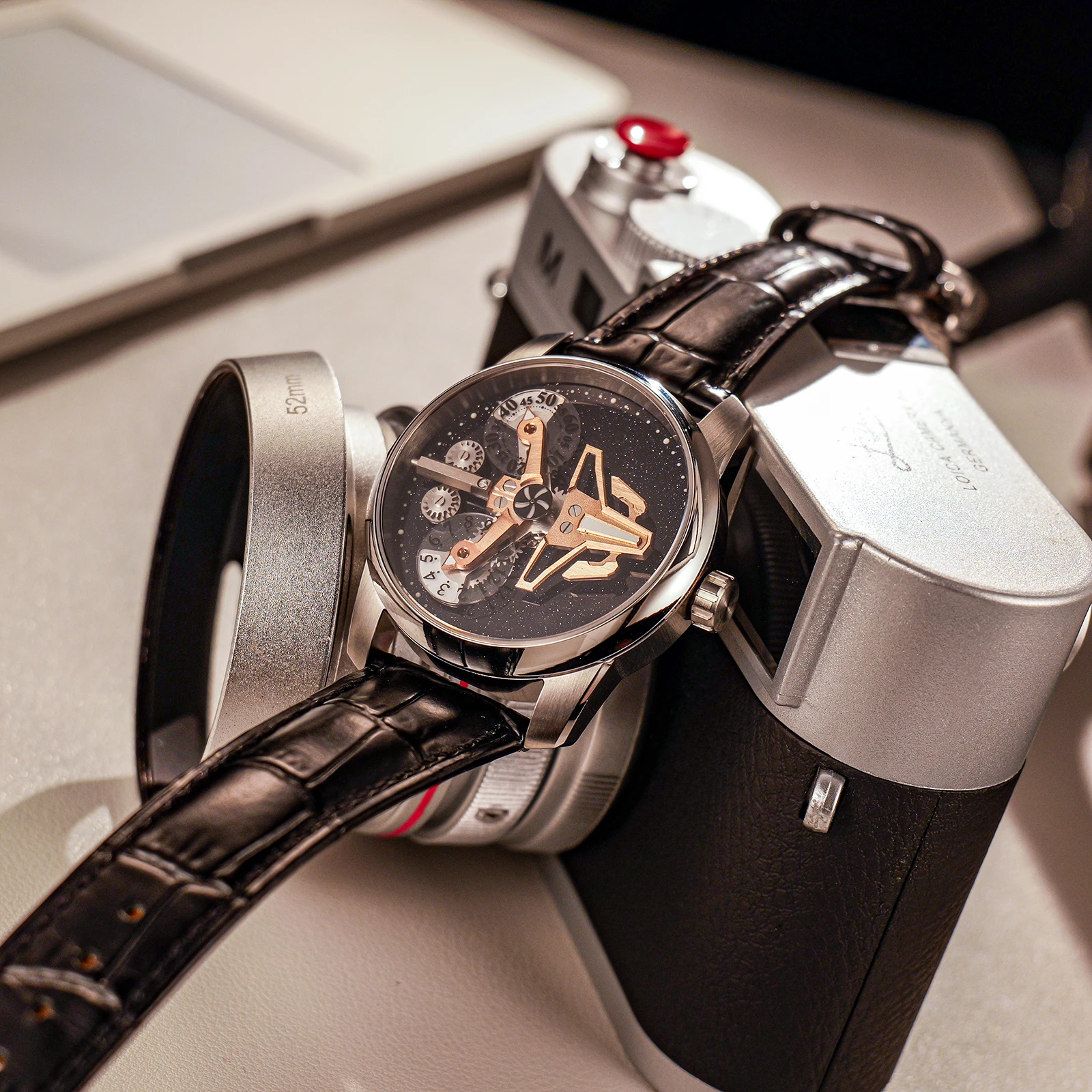 OBLVLO New Design Airplane II Mens Self-Winding Automatic Watch Luxury Leather Luminous Waterproof Sport Watch for Men SK-A-II