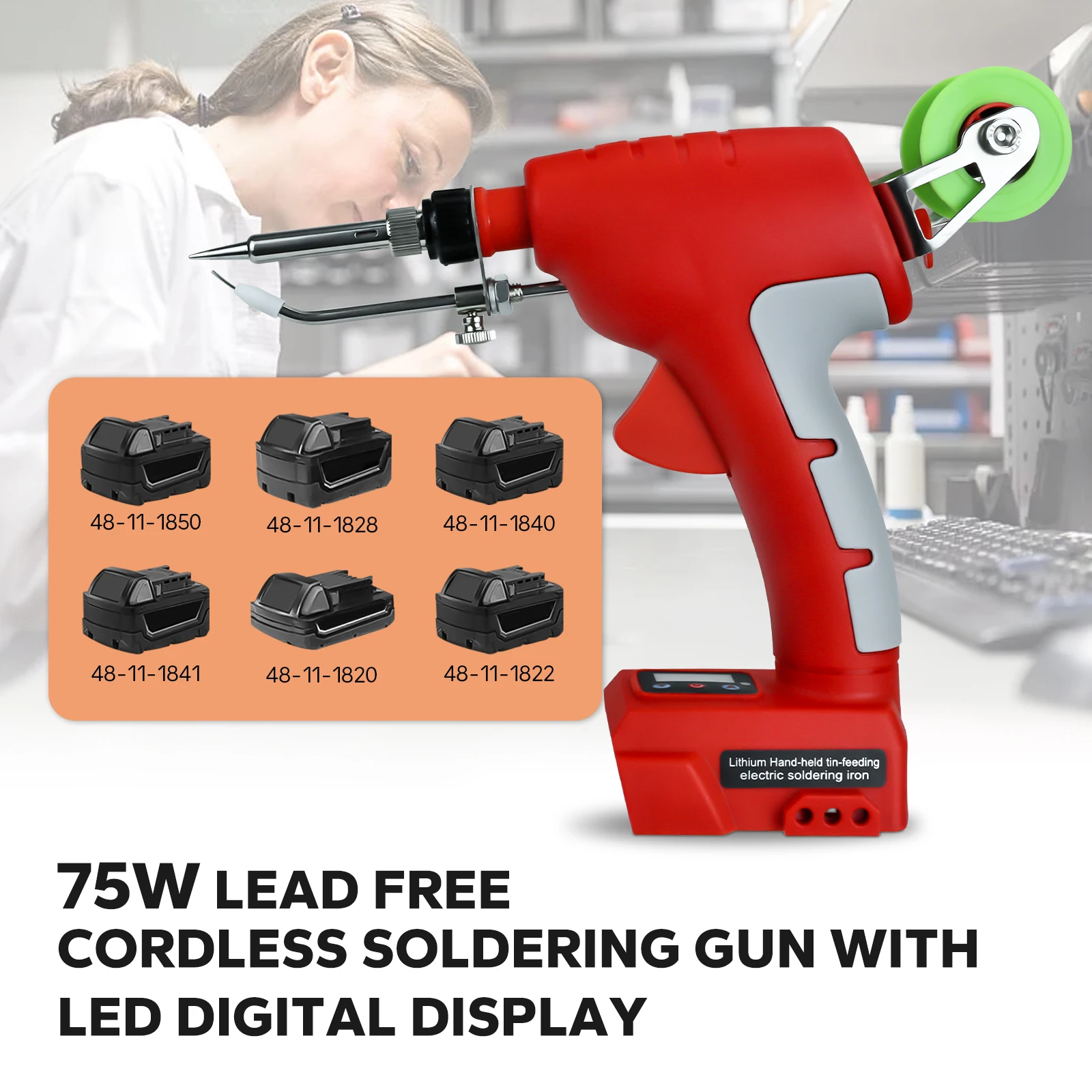 75W Cordless Soldering Iron Kit for Milwaukee 18V Battery Fast Welding Tool with LED Display Electric Solder Gun (No Battery)