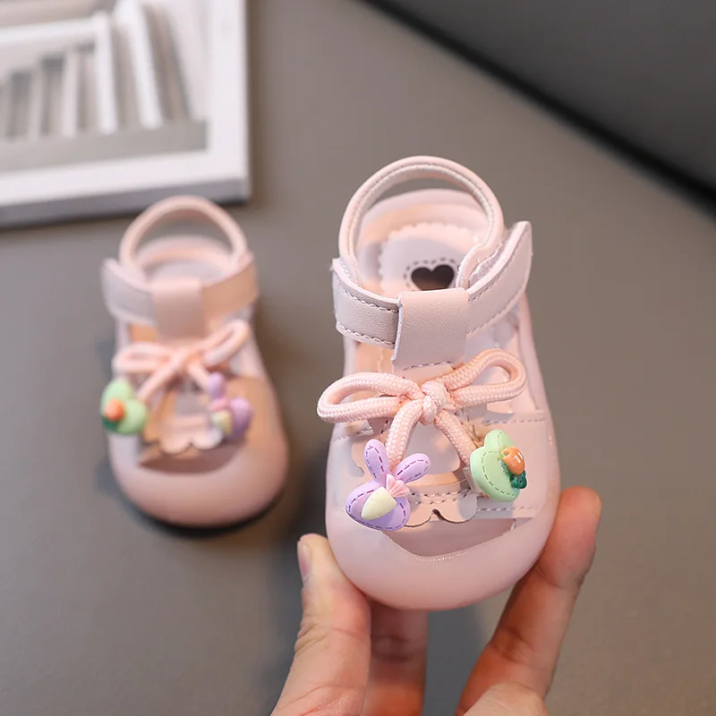 Summer Baby Girl Sandals Cute Lace Up Bow Princess Shoe Fashion Kids Anti-collision Beach Sandals Casual Soft Sole Toddler Shoes