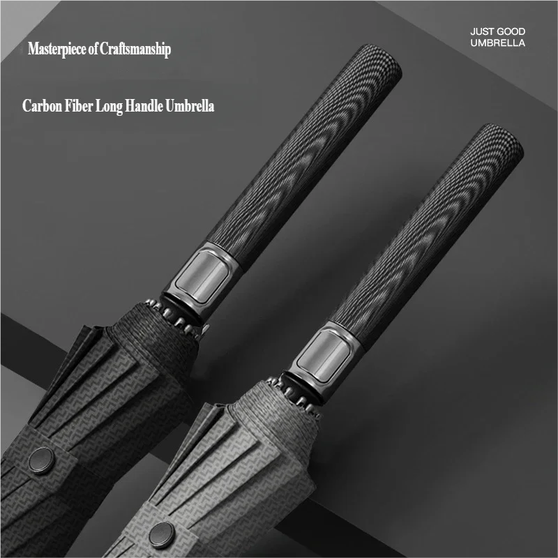 16-Rib Automatic Carbon Fiber Straight Umbrella, Extra Large Long Handle Umbrella, Business Advertising Umbrella for Men