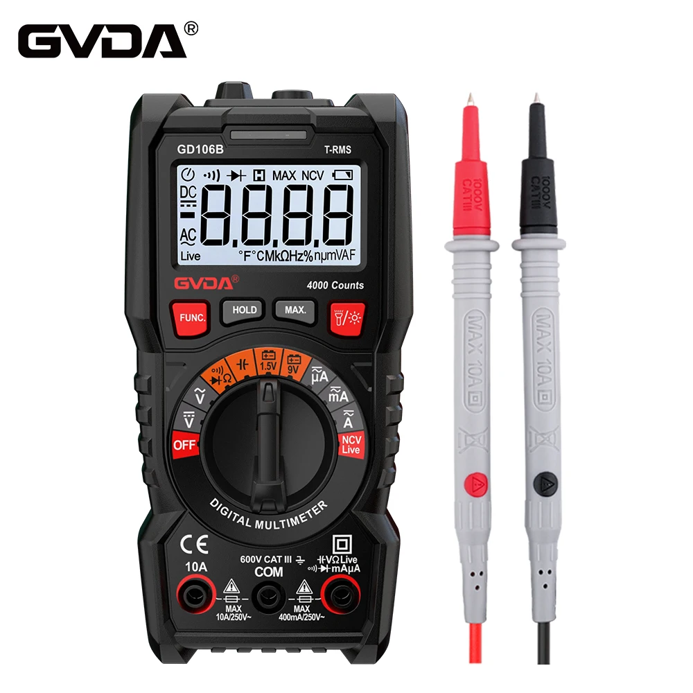 GVDA Digital Multimeter Auto Range DMM Voltmeter True RMS AC DC NCV Voltage Meter Smart Ammeter Automatic Multitester Multimetro