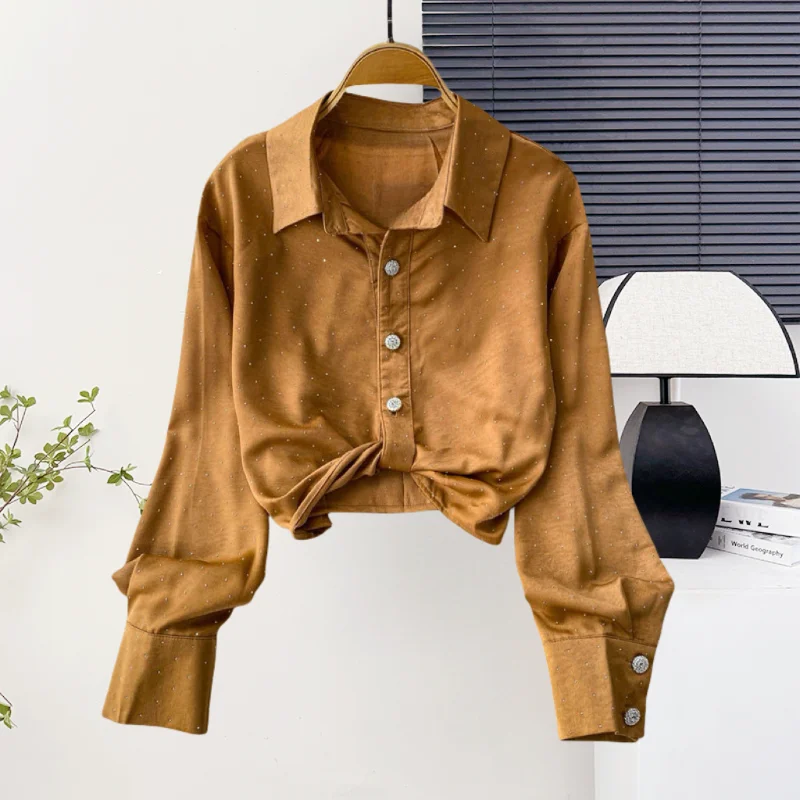 

Black,New,Spring,Summer,Korean,Style,Loose,Chiffon,Blouse,Short,Fashion,Sexy,Button,Shiny,Diamonds,Women,Long Sleeve,Tops,562702