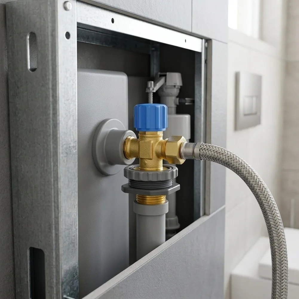 Solid Brass Water Supply Valve for Concealed Wall-Hung Toilets with 1/2 in Inlet and 3/8 in Outlet Thread Specifications