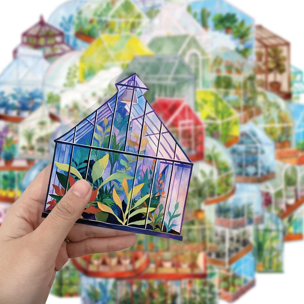 

10/30/50pcs Cute Transparent Greenhouse Flowers Stickers Cartoon Plant Decals DIY Skateboard Guitar Scrapbook Waterproof Sticker