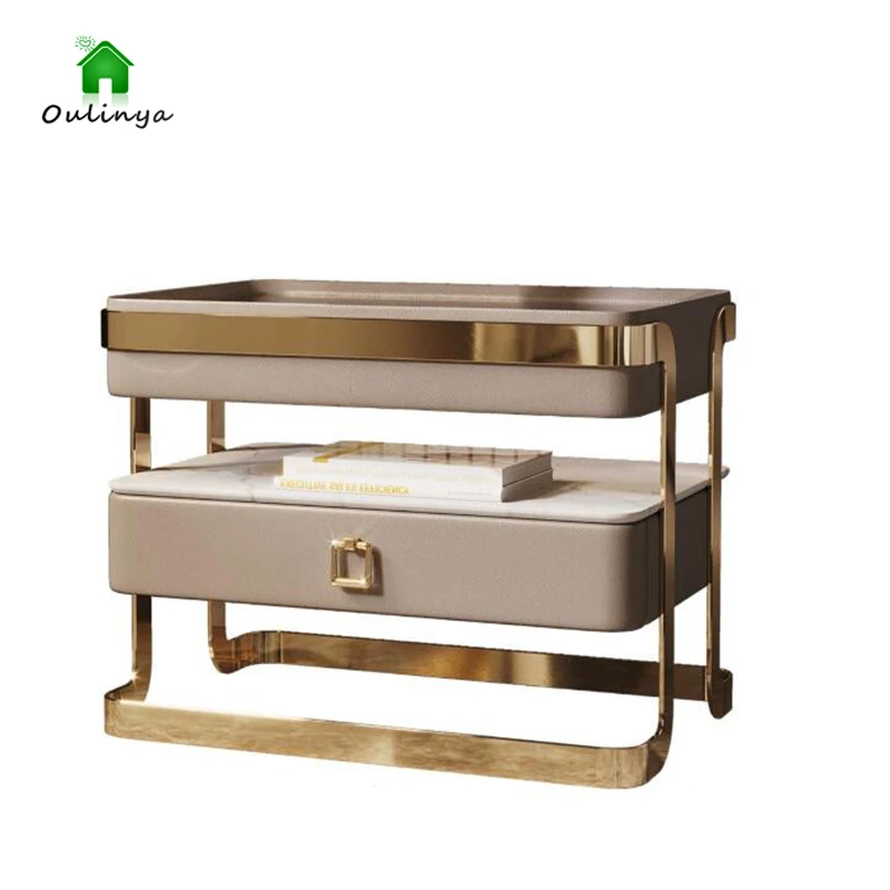 Multi-functional Intelligent Bedside Table Advanced Sense Light Luxury Ltalian Minimalist Bedside Table Rock Plate Storage Glass