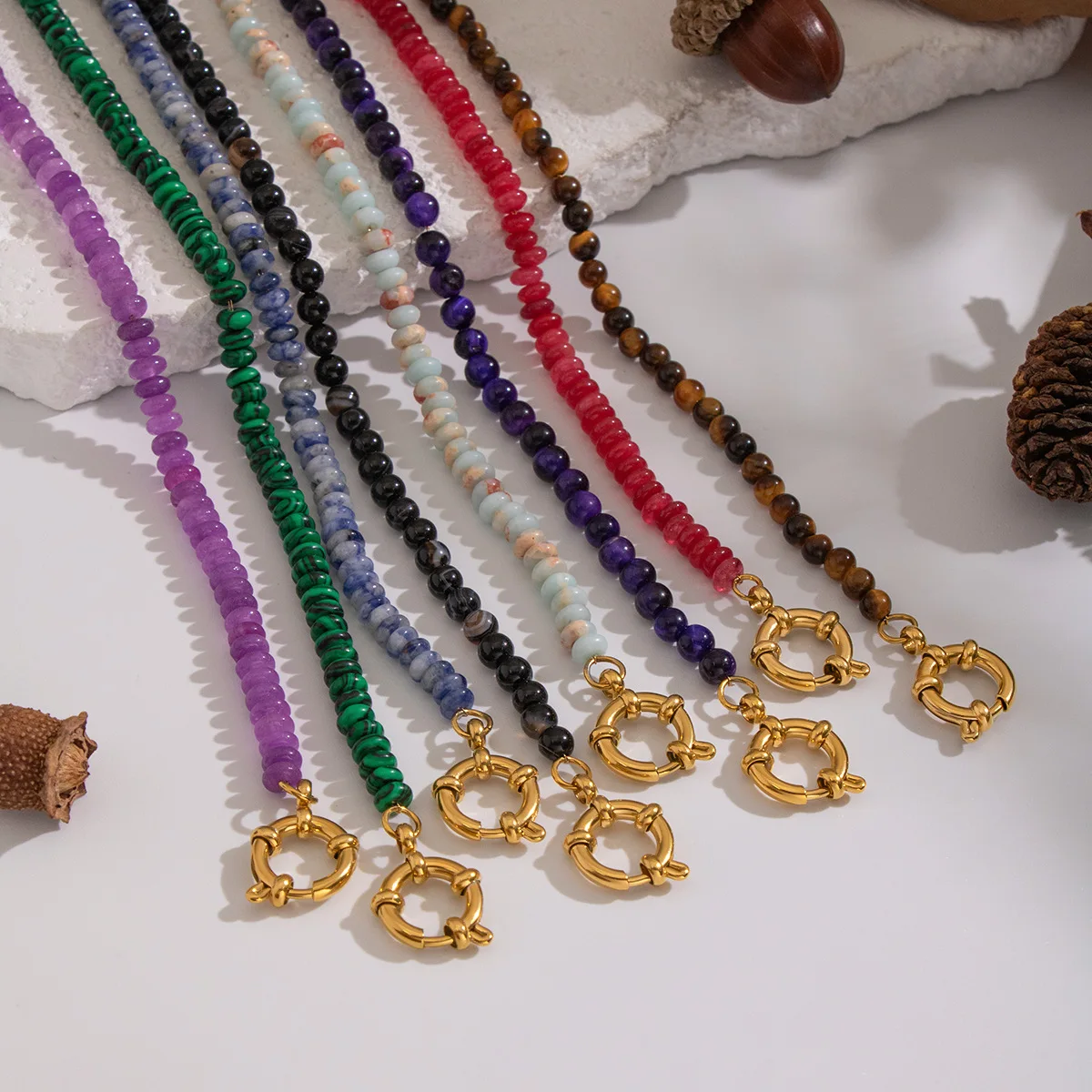 Yori Joyful Natural Stone Beaded Necklace Daily Stainless Steel Versatile Premium DIY Jewelry Party Gift