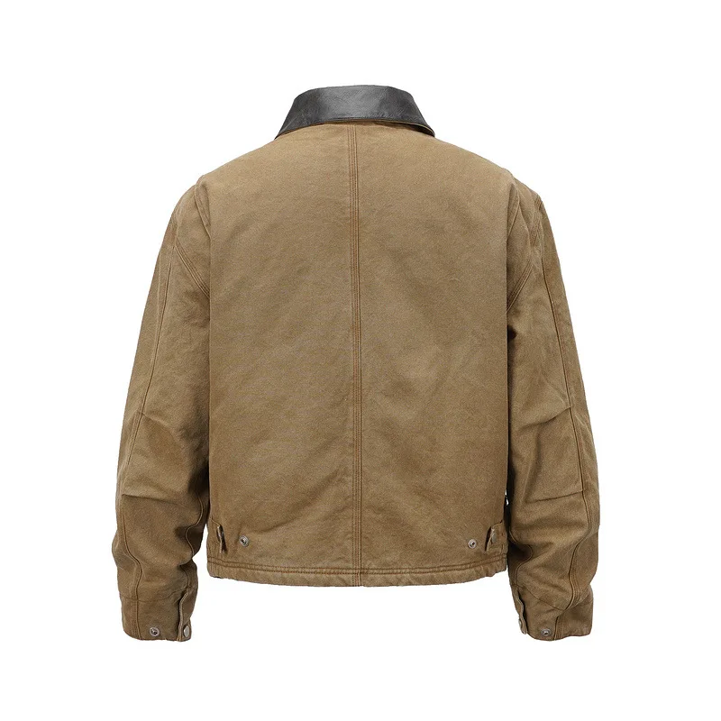 2026 New Khaki Color Turn Down Collar Zipper Multi Pocket Cotton Padded Jacket Men Warm Flight Jacket Cotton Padded Coat