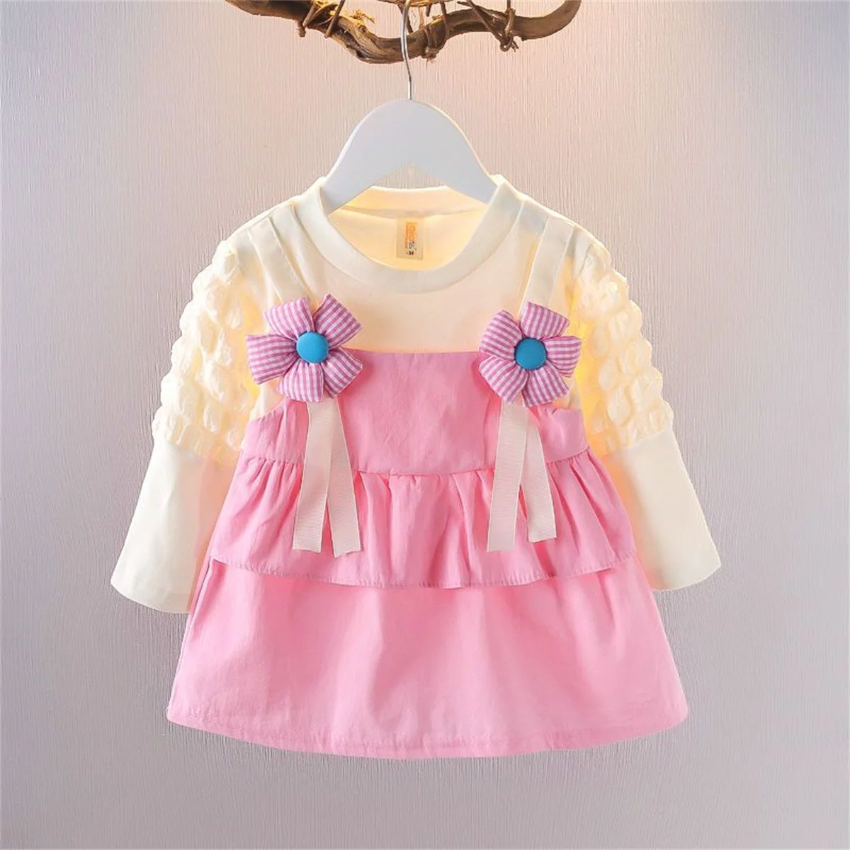 Girl Baby Dress Spring Baby Strap Flower Long Sleeve Cotton Dress Autumn Children\'S Sweet Princess Clothing