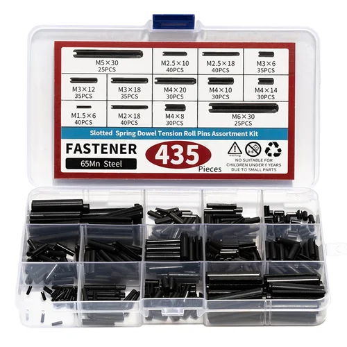 Kit surtido de pasadores de resorte ranurados galvanizados de acero al carbono de 435 piezas - Juego de pasadores de chaveta cilíndricos elásticos para uso multifuncional