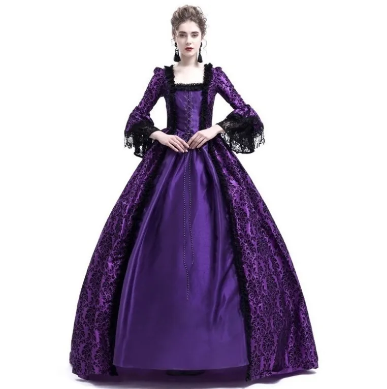 Patchwork Flared Sleeve Dress Maxi Length Literary Retro with High Waist Long Sleeve Long Dress Sexy Court Style Medieval Winter - view 3
