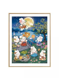 Moon Rabbits Needlework,DIY 11CT Cross Stitch Set Full Embroidery Kit, Printed Cross-stitch, Decor New 55 Colors