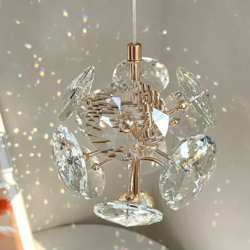 Nordic network red crystal single pendant lamp, aisle spherical lamp, fashionable and luxurious living room and bedroom lamp