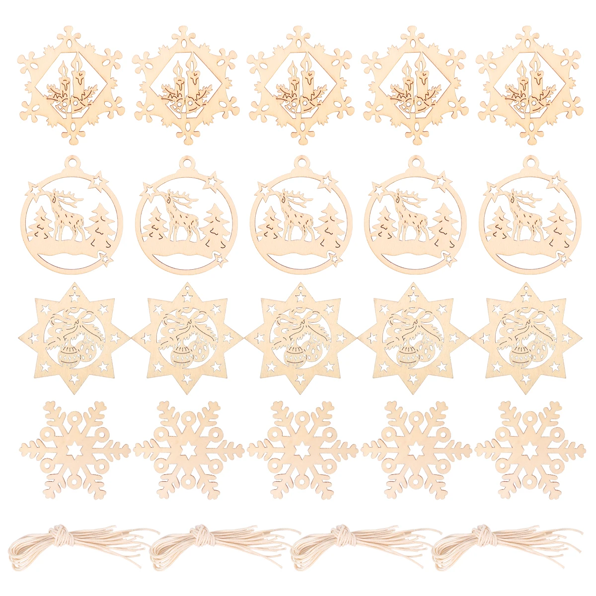 

40Pcs Festive Wooden Christmas Ornaments Snowflake Pattern Hanging Decor for Tree Door Wall Home Party Holiday Display Items