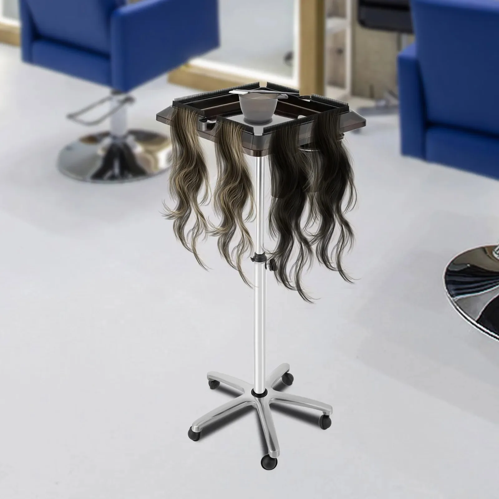 

Salon Tray Cart, Hair Extension Tool Tray Cart Height Adjust Movable Hairdressing Cart Tool Holders Stand