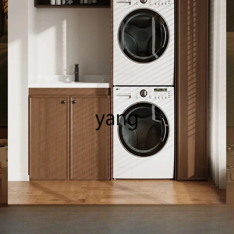 LHD  Balcony Laundry Pool Basin Integrated Cabinet Stacked Washing Machine Cabinet Honeycomb Aluminum Belt Rubbing Board