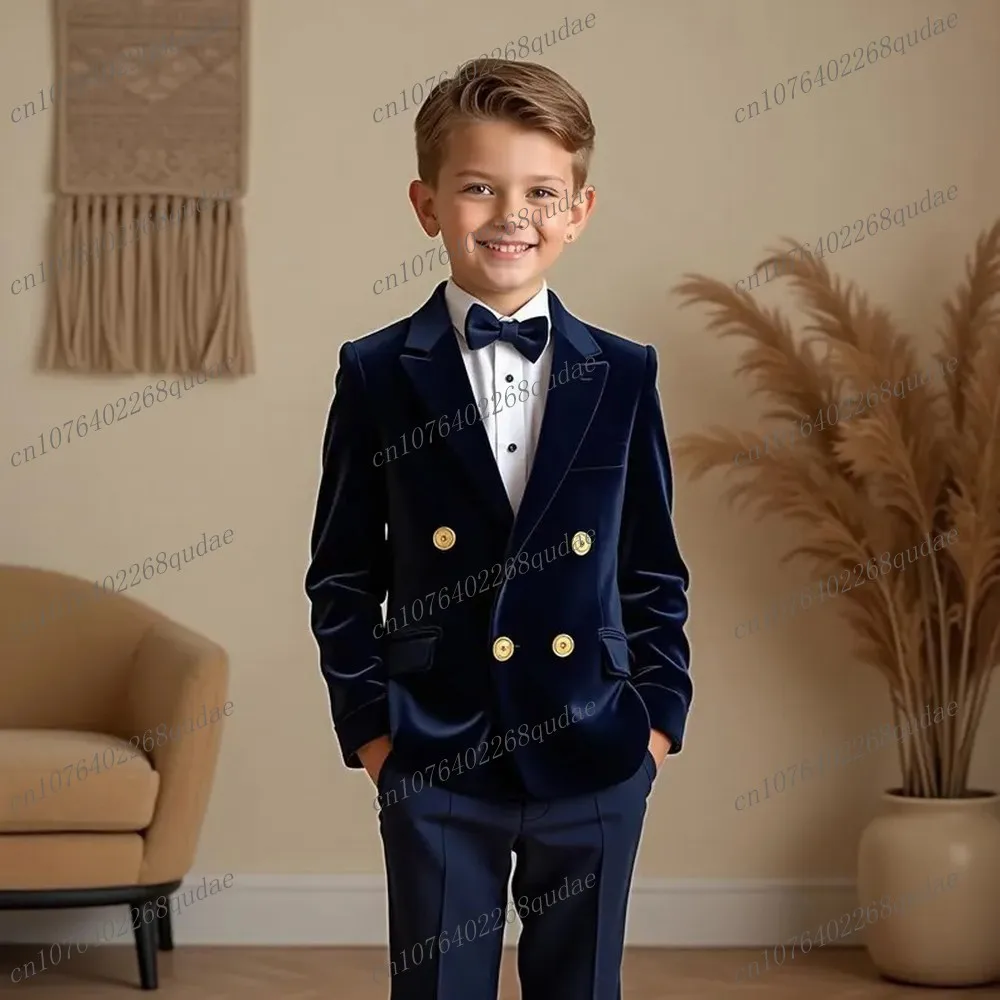 

Customize Navy Blue Velvet Boy's Suit Formal Kids Tuxedo Toddler Children Clothes Boys Attire 2 Piece Set Jacket Pants