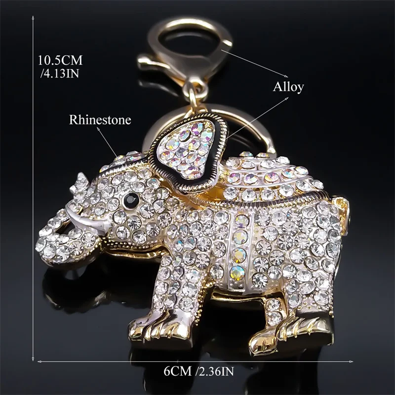 Elephant Keyring Holder for Women Men Alloy Bling Rhinestone Handbag Charm Pendant Key Chain Jewelry porte cle voiture K5202S01