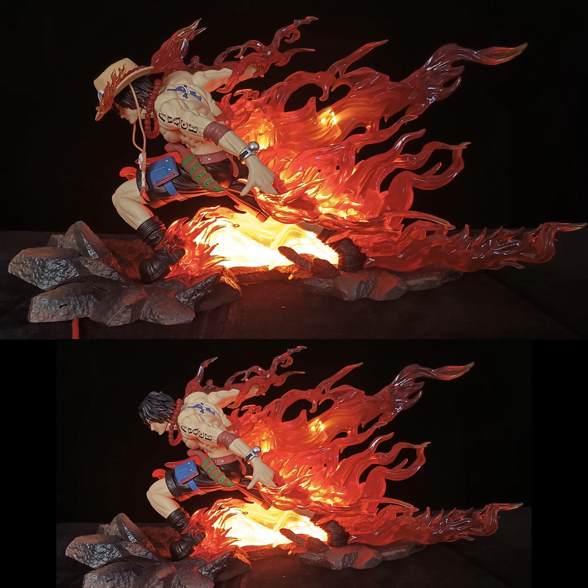 25cm One Piece Drift Ace Can Emit Light Flame Ace Gk Figure Household Pvc Ornaments Model Decoration Gift Birthday Office Toys