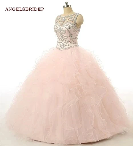 

ANGELSBRIDEP Sheer Neck Quinceanera Dresses Sparkly Beading Vestidos De 15 Anos Vintage Birthday Party Ball Gown