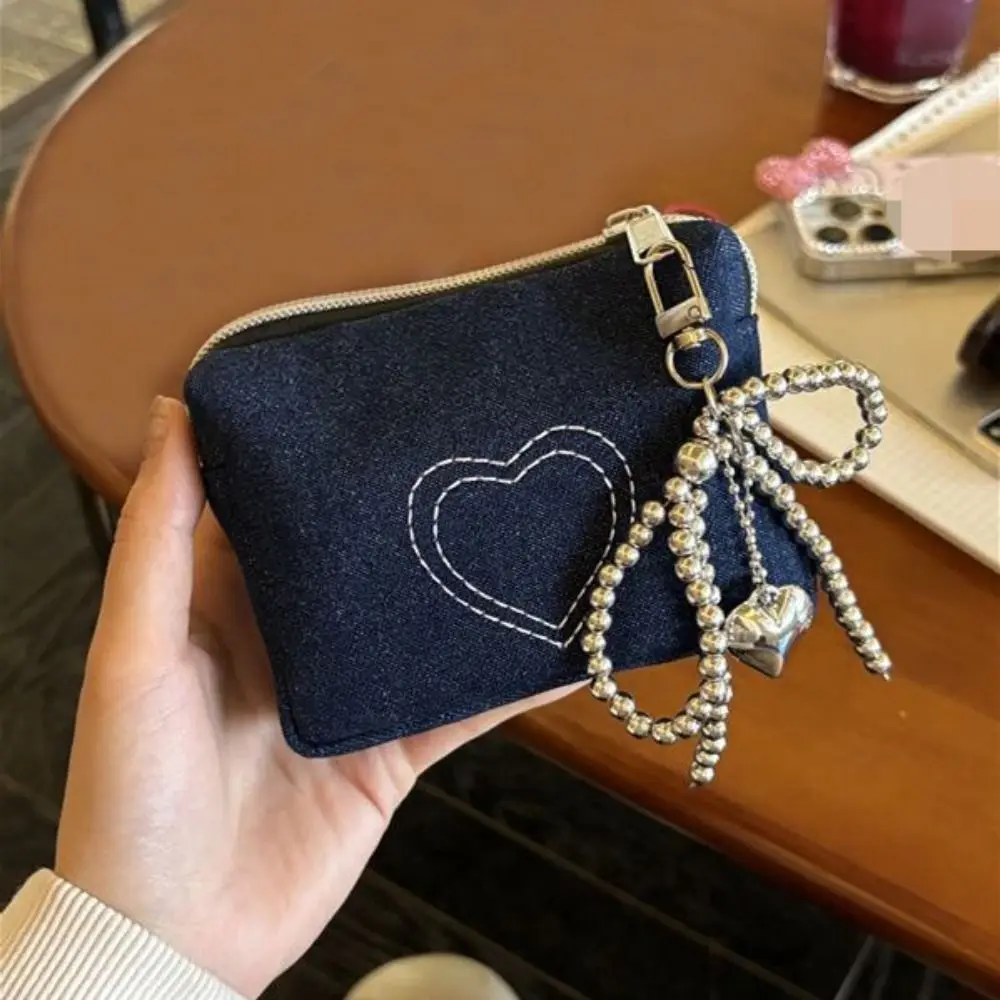 패션 데님 하트 모양 패턴 메이크업 가방, 대용량 화장품 파우치, 휴대용 문구 가방, 여행 세면 용품 가방