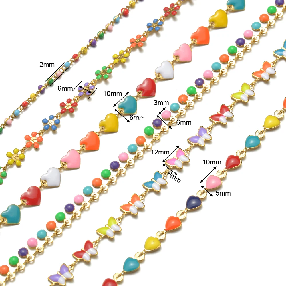 Großhandel 1 Meter/Lot Edelstahl Goldfarben Handgefertigte Schmetterlings-Herz Mehrfarbige Ketten für DIY-Schmuckherstellung Großpackung – Detail 1