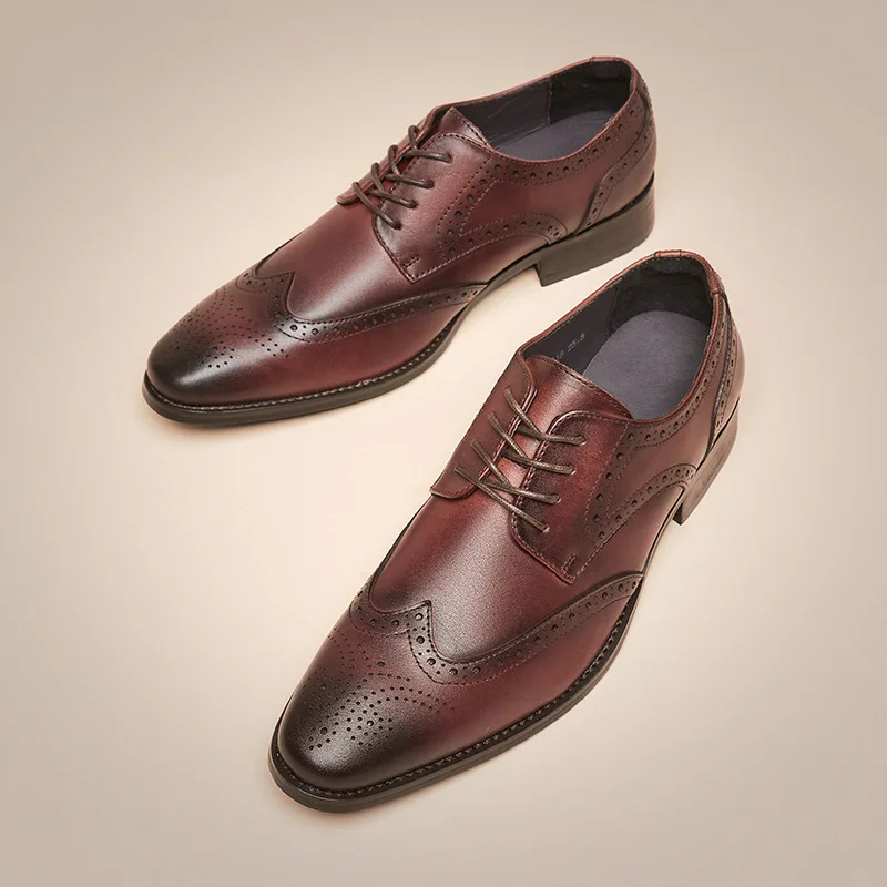 Sharp Pointed Made Of British Genuine Leather Business And Formal Wear Blok Carved Men's With Cowhide Toe Layer Derby Shoes туфл