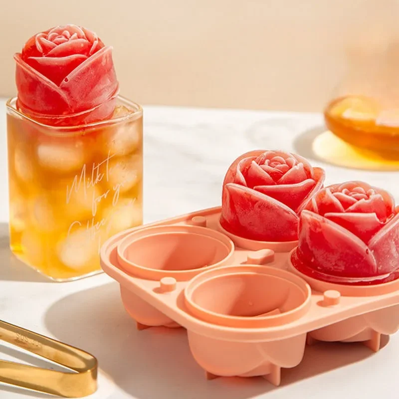 

3D Rose Ice Molds 2.5 Inch, Large Ice Cube Trays, Make 4 Giant Cute Flower Shape Ice, Silicone Rubber Fun Big Ice Ball Maker