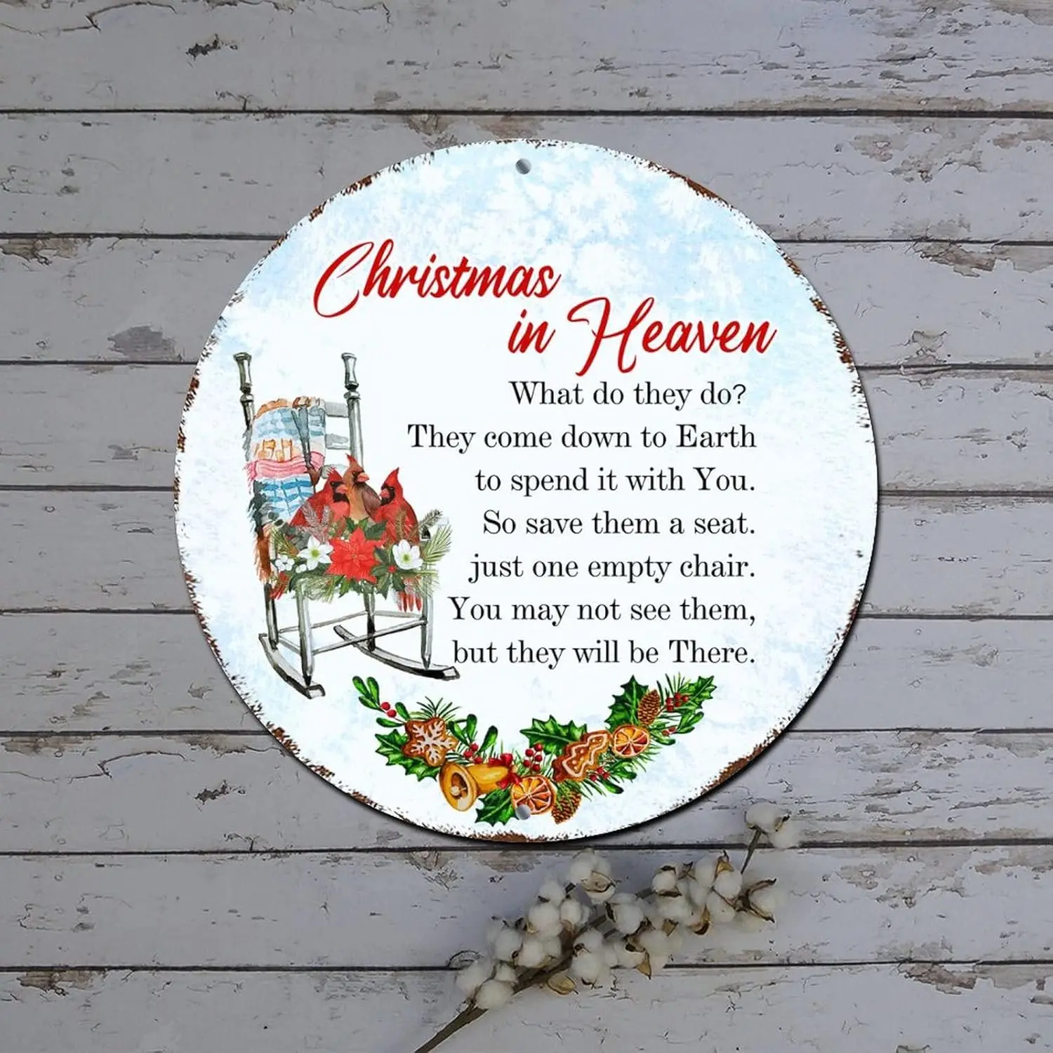 Christmas Red Truck Sign Christmas in Heaven Cardinalis Quote Round Metal Tin Sign Christmas Wall Decorations Indoor Shabby Meta