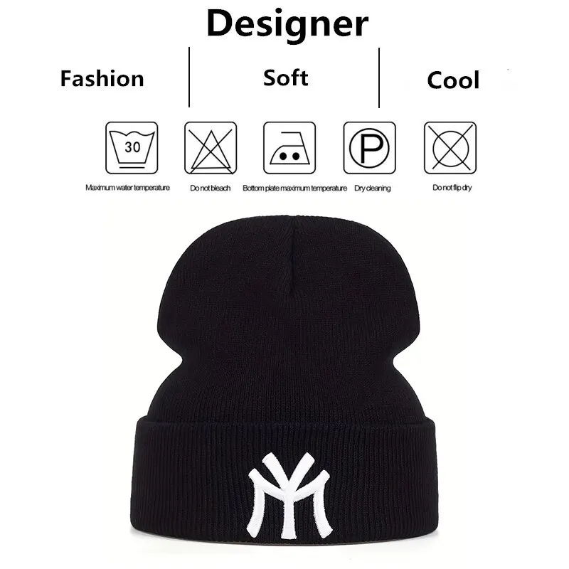 Unisex MY Letter Embroidery Beanies Autumn Winter Warm Hat Hip Caps for Women Men