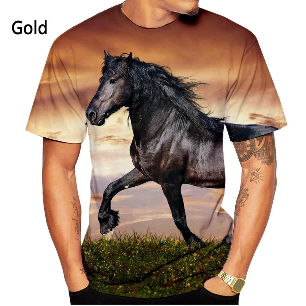 موضة جديدة الحيوان الحصان ثلاثية الأبعاد تي شيرت مطبوع الرجال والنساء الصيف عادية كم قصير شخصية الشارع تي شيرتات رائع