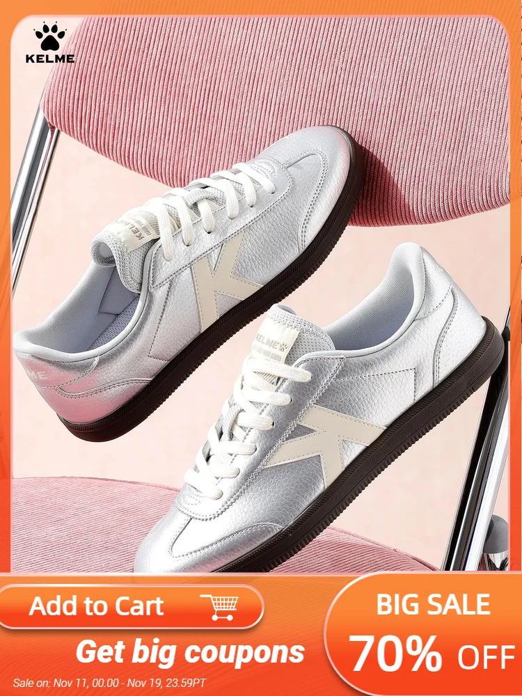 

Kelme Virtue Training Shoes Women's Shoes Silver Board Shoes Thin Soled Low Cut Versatile Sports And Leisure Shoes