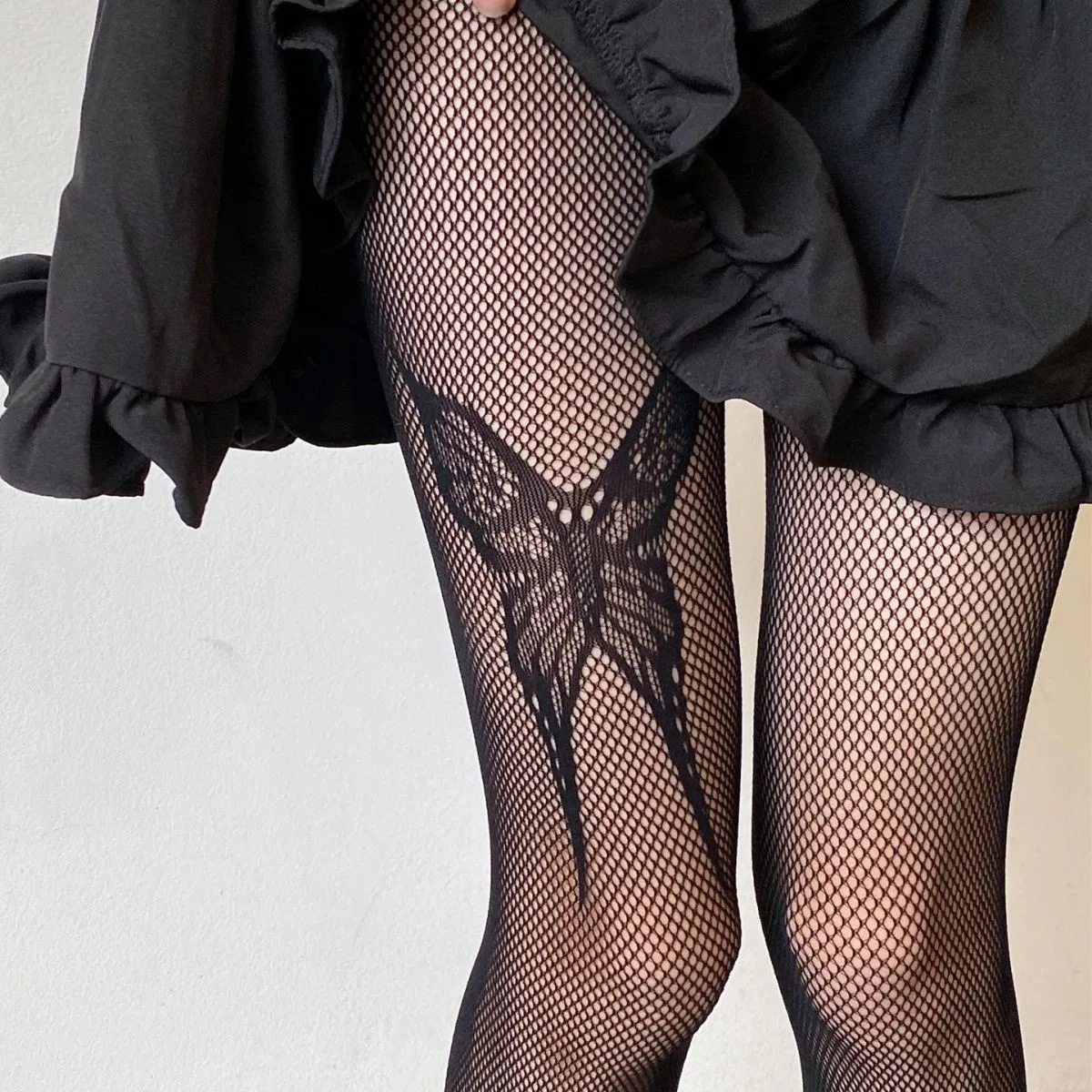 

2023 New JK Girls Black Fishnet Pantyhose Butterfly Print Thights Mesh Jacquard Stockings Butterfly Tattoo Panty-hose for Womens