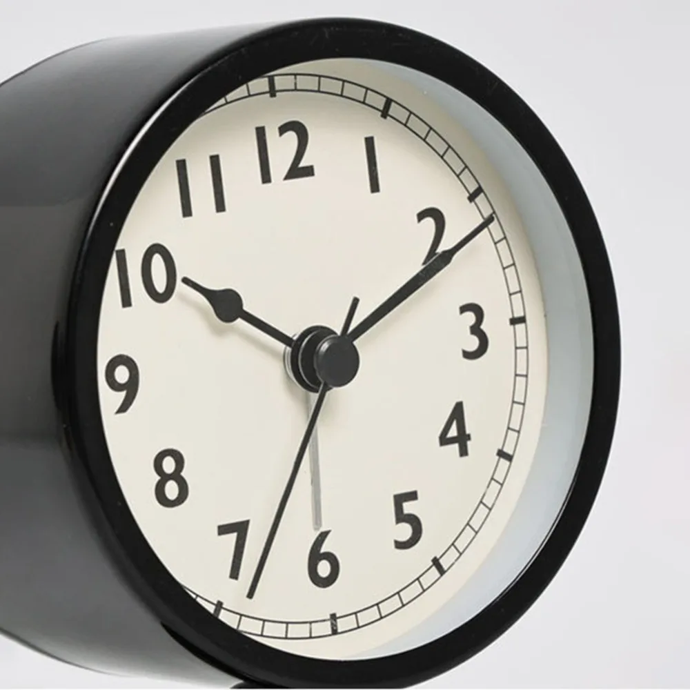 جديد بدون بطارية ساعة منبه معدنية مستديرة صامتة ساعة الطاولة طالب السرير ضوء الليل ساعة ديكور المنزل #4