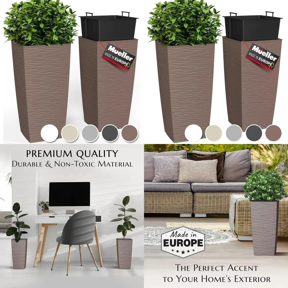 

Heavy-Duty Tall Planter, 2-Piece Set, 18, Indoor/Outdoor Use, Modern Design, Built-in Drainage, Mocha