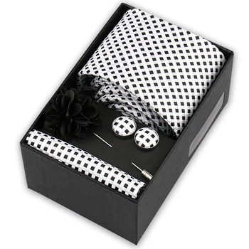 Conjunto de Clip para gemelos y pañuelo de corbata de diseño de marca para hombre, corbata de seda, caja de regalo para vacaciones, accesorios para traje de oro azul, Gravata de boda