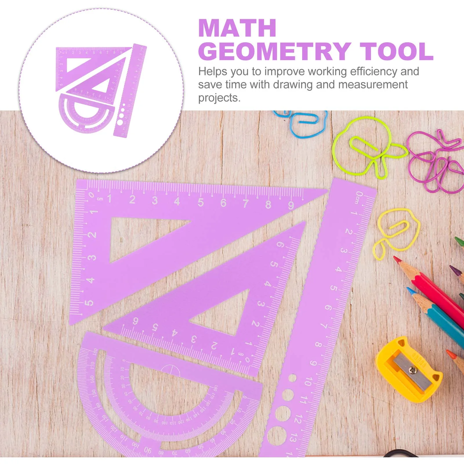 4pcs Aluminum Alloy Ruler Set Geometry Math Tools Office School Measurement Kit Portable Lightweight Stationery For