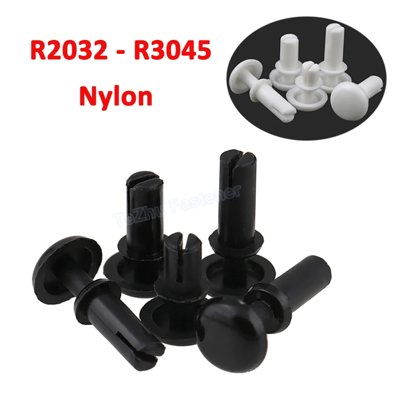 50pcs R2032 - R3045 Black White Nylon Rivet Push-type Rivets R Type Snap Rivet Buckle Clip for PC PCB Board All Cars Clip Set