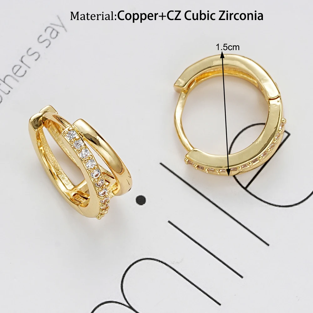 Dainty Tiny Layered Gold Plated Copper Metal Paved CZ Huggie Hoop Earrings for Women Girls Luxury Elegant Catilage Hoops Jewelry image 6
