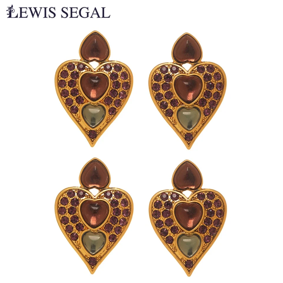 LEWIS SEGAL 2pairs srdce skoba náušnice pro ženy dívčí luxusní vintage styl jemný šperků 18K zlato glazura český gemstones