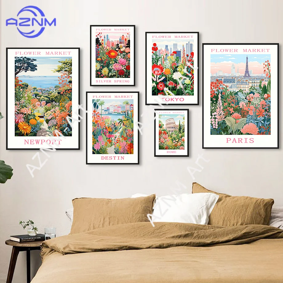 Tokyo Rome London Milan Jerusalem Urban Flowers Urban Buildings Fashion Wall Art Canvas Painting Nordic Poster Room Decor
