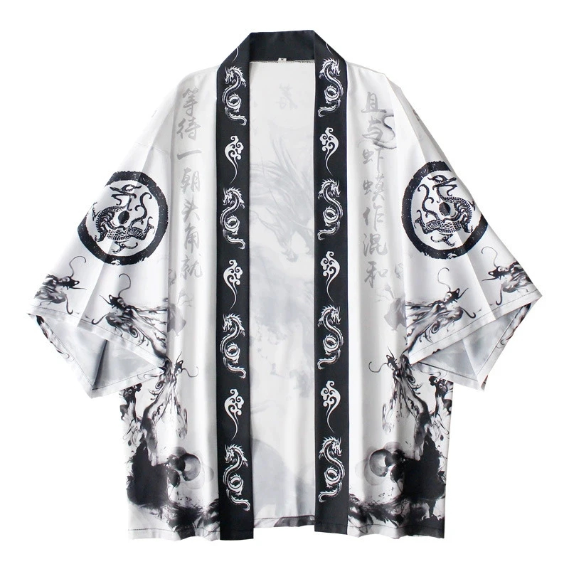 

Japanese Traditional Clothing Japanese Kimono Women's Ink Dragon Print Summer High Quality Cardigan Half Sleeve Loose Comfort